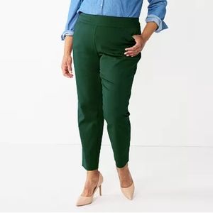 Croft & Barrow Stretch Pull-On Straight Pant, Pine Green Plus Women 28W Long